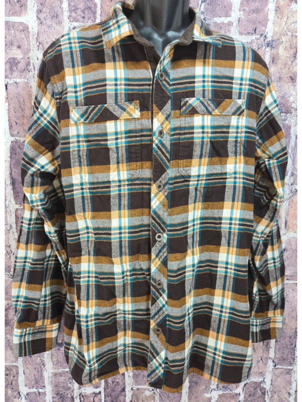 REI Mens Large Brown Plaid Flannel Shirt
